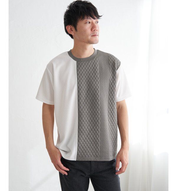 ikka「フクレジャカードワッフル切り替えTシャツ」|Tシャツ・カットソー|