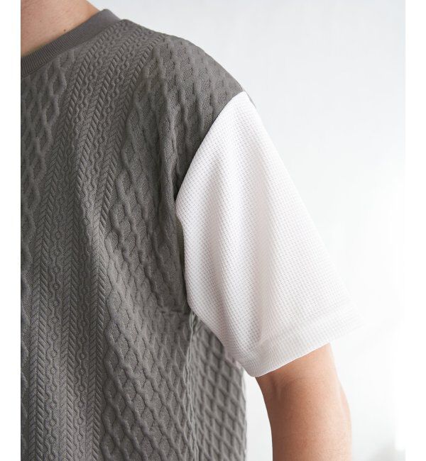 ikka「フクレジャカードワッフル切り替えTシャツ」|Tシャツ・カットソー|