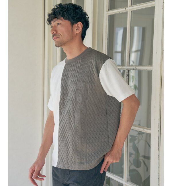 ikka「フクレジャカードワッフル切り替えTシャツ」|Tシャツ・カットソー|