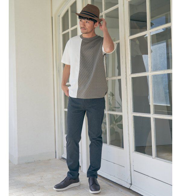 ikka「フクレジャカードワッフル切り替えTシャツ」|Tシャツ・カットソー|