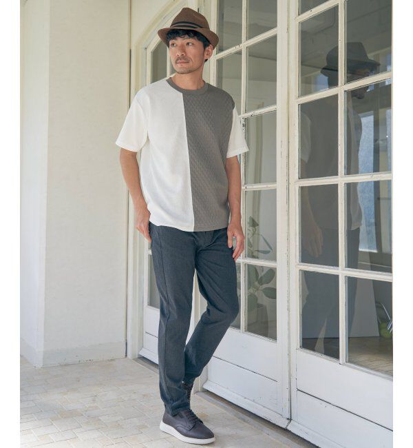 ikka「フクレジャカードワッフル切り替えTシャツ」|Tシャツ・カットソー|