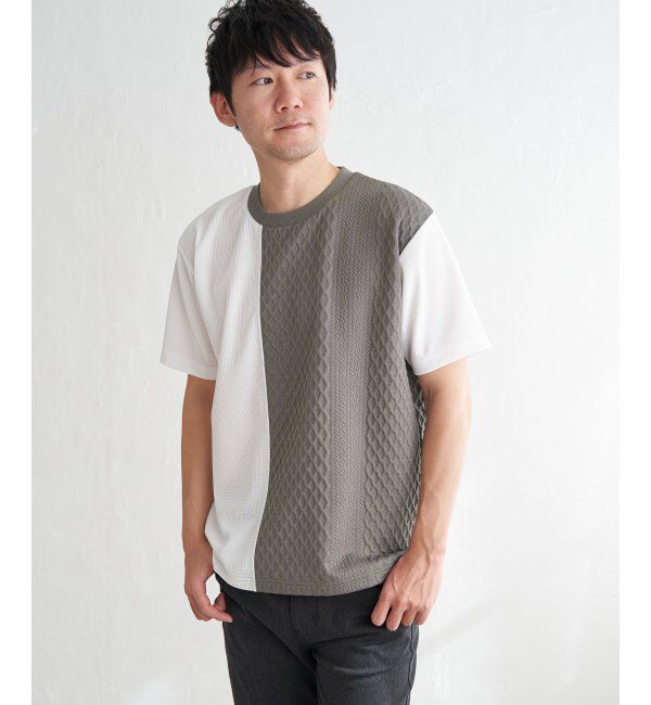 ikka「フクレジャカードワッフル切り替えTシャツ」|Tシャツ・カットソー|