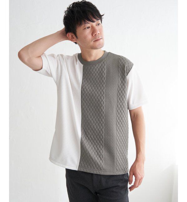 ikka「フクレジャカードワッフル切り替えTシャツ」|Tシャツ・カットソー|