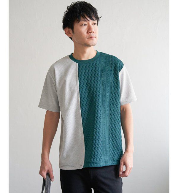 ikka「フクレジャカードワッフル切り替えTシャツ」|Tシャツ・カットソー|グリーン