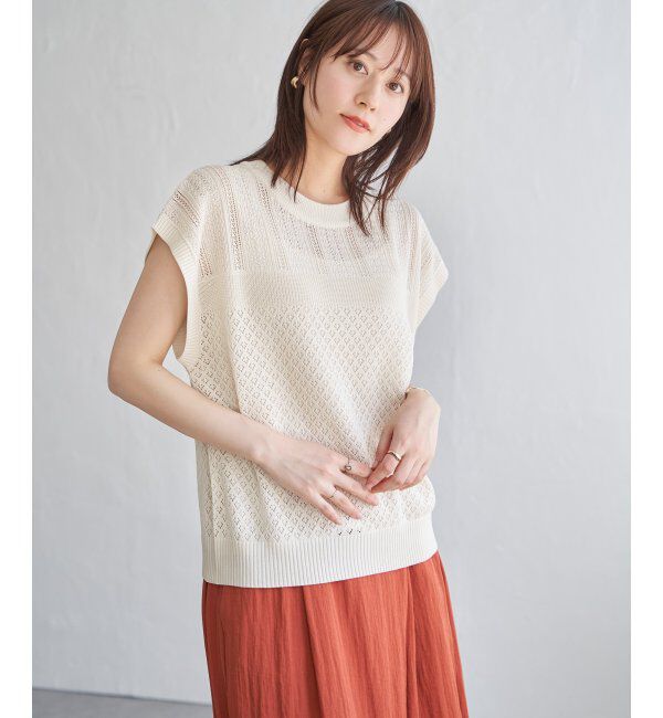 ikka「透かし編みニットプルオーバー」|プルオーバー|オフホワイト