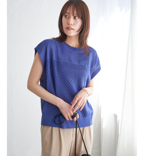 ikka「透かし編みニットプルオーバー」|プルオーバー|ブルー