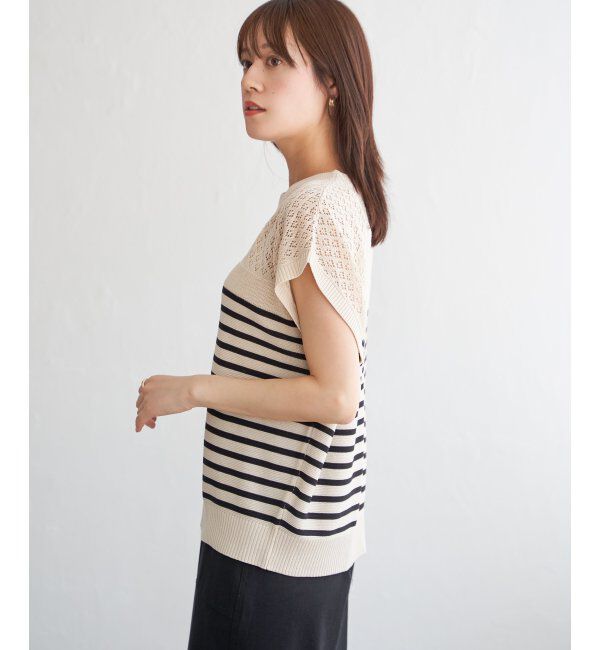 ikka「透かし編みニットプルオーバー」|プルオーバー|