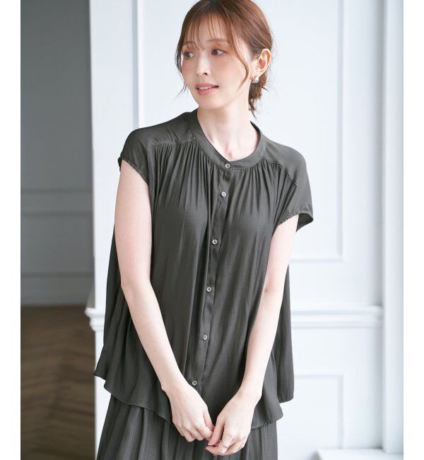 ikka「【セットアップ対応】カッセンギャザーフレンチ袖ブラウス」|シャツ・ブラウス|