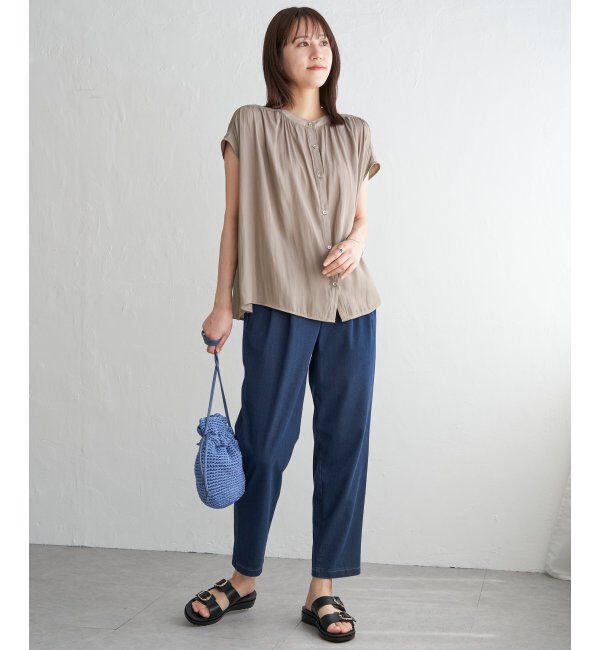 ikka「【セットアップ対応】カッセンギャザーフレンチ袖ブラウス」|シャツ・ブラウス|