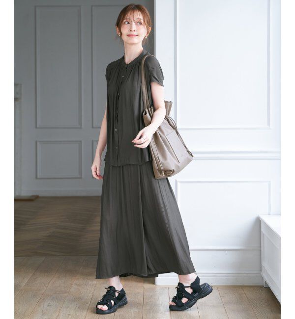 ikka「【セットアップ対応】カッセンギャザーフレンチ袖ブラウス」|シャツ・ブラウス|