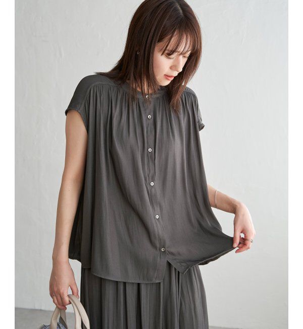 ikka「【セットアップ対応】カッセンギャザーフレンチ袖ブラウス」|シャツ・ブラウス|