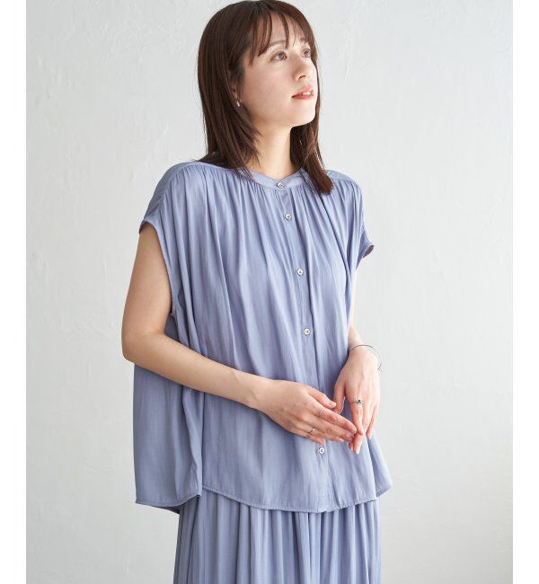 ikka「【セットアップ対応】カッセンギャザーフレンチ袖ブラウス」|シャツ・ブラウス|