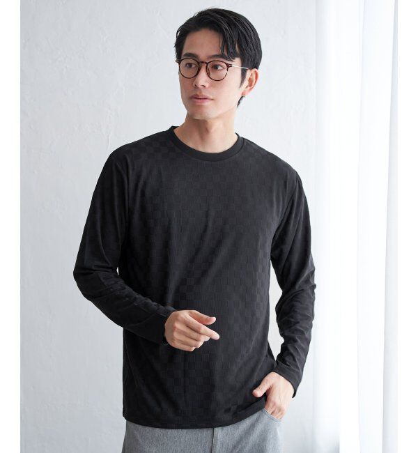 IKKA LOUNGE「リンクスジャカード市松ロンT」|Tシャツ・カットソー|ブラック