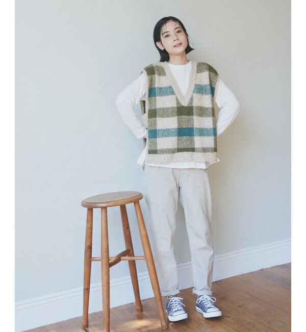 Lbc with Life「ジャカードフェザーチェックベスト」|ニット・セーター|