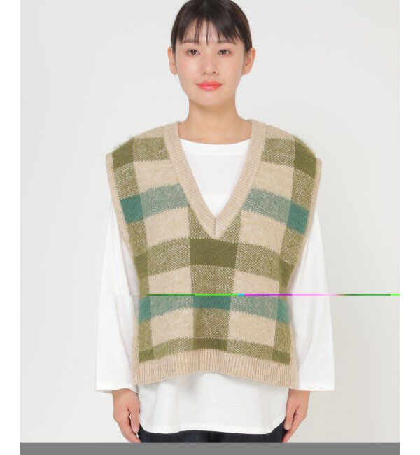 Lbc with Life「ジャカードフェザーチェックベスト」|ニット・セーター|