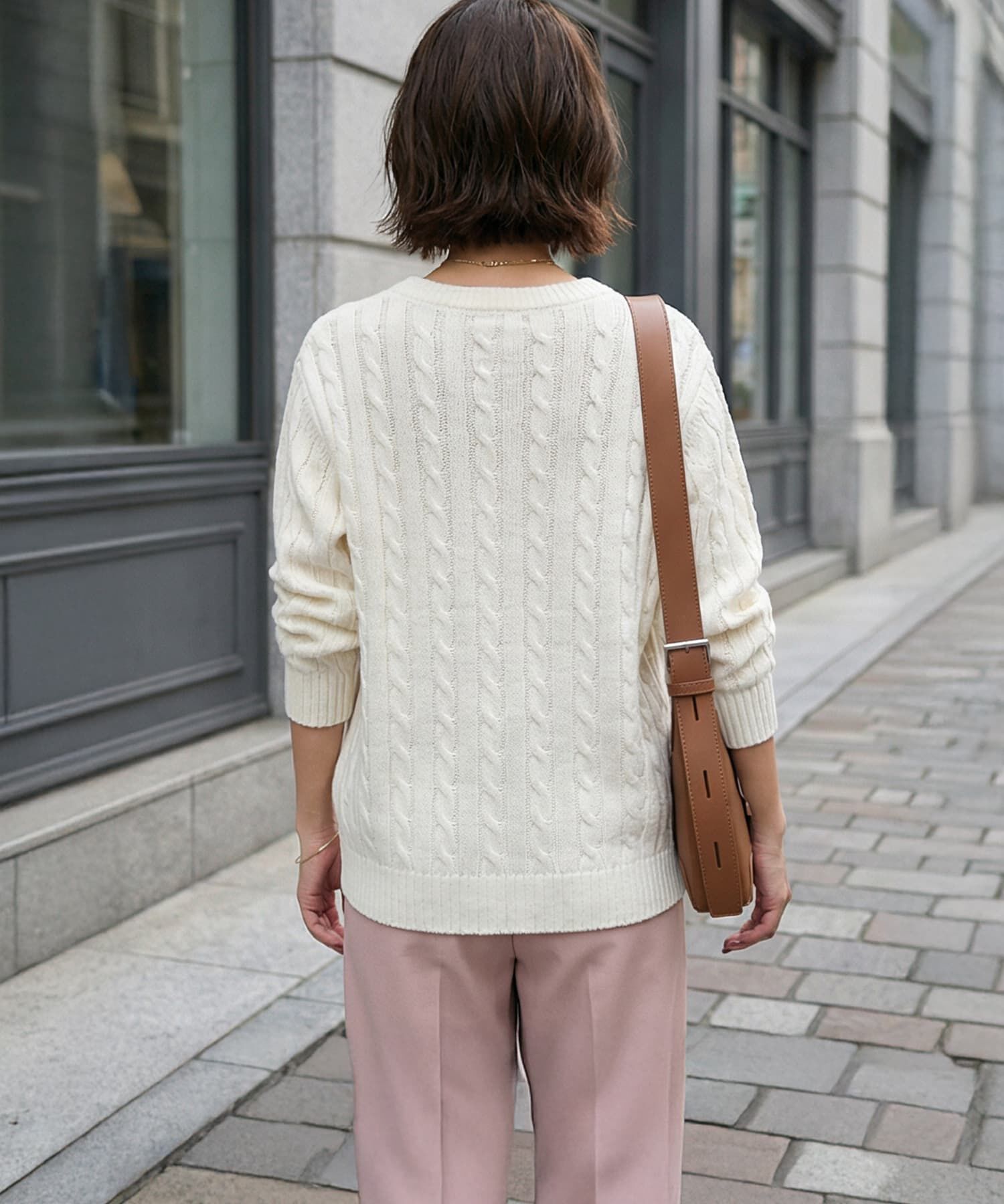 STYLE DELI「ストレートケーブルVネックニットトップス」|ニット・セーター|