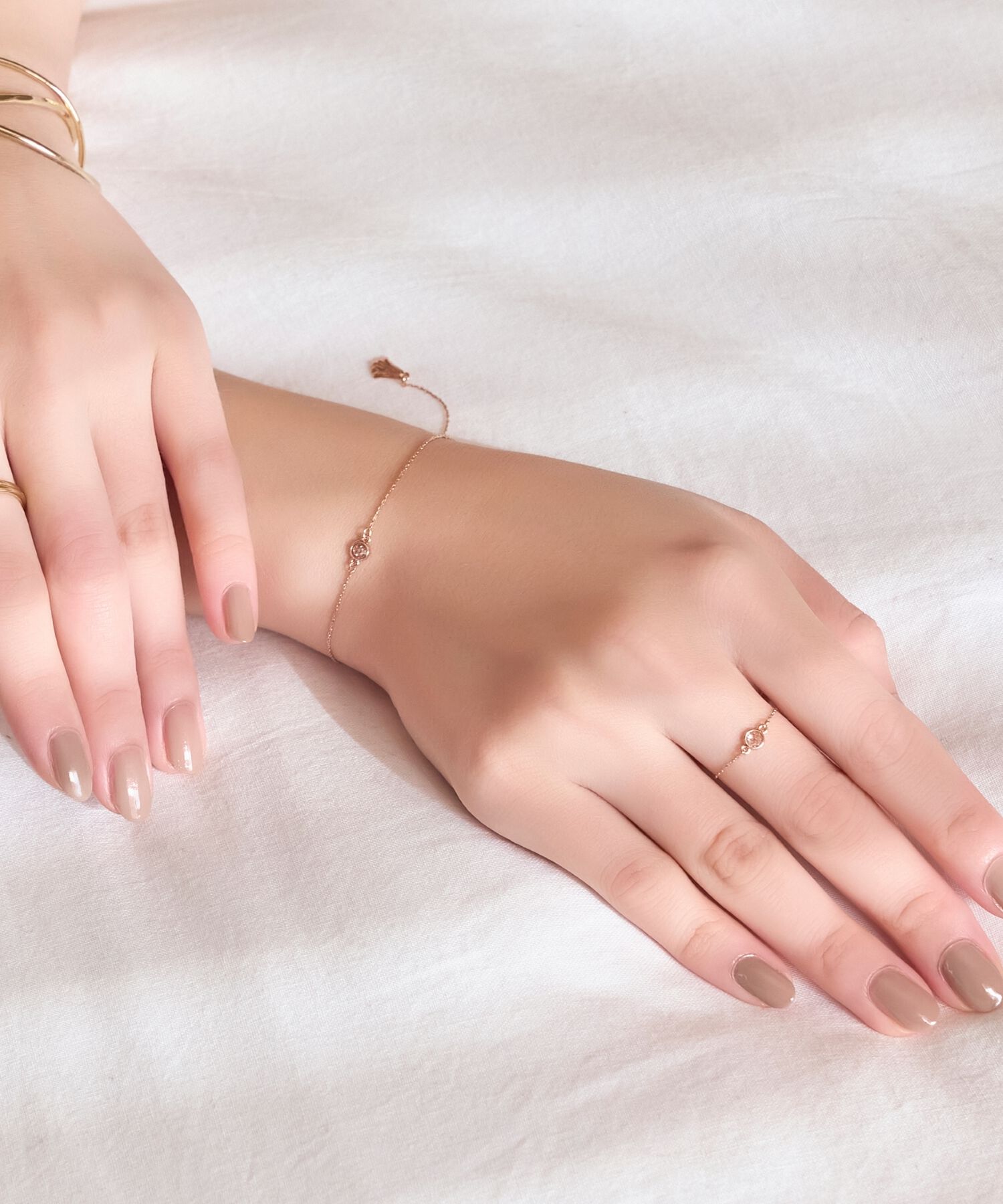 Phoebe「【金属アレルギー対応】プチベゼルストーンブレスレット　シャンパンゴールド」|ブレスレット・バングル|