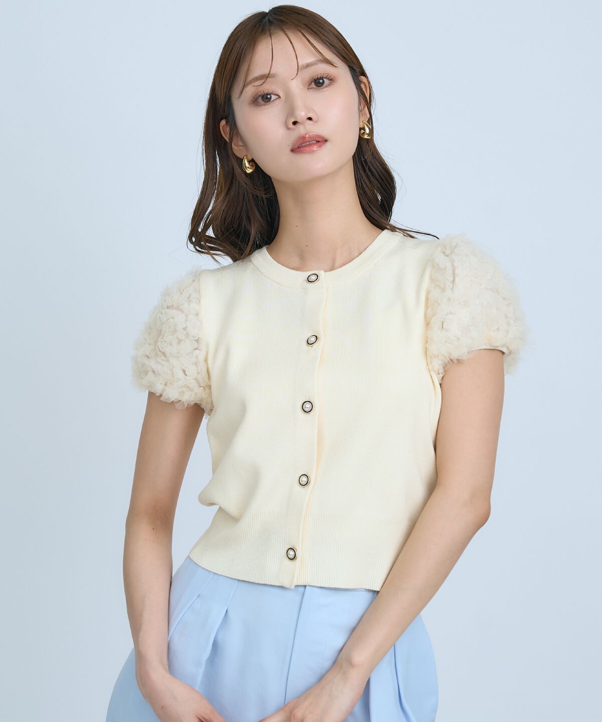 アンドクチュール「フラワーチュールスリーブカーディガン」|カーディガン|ベージュ