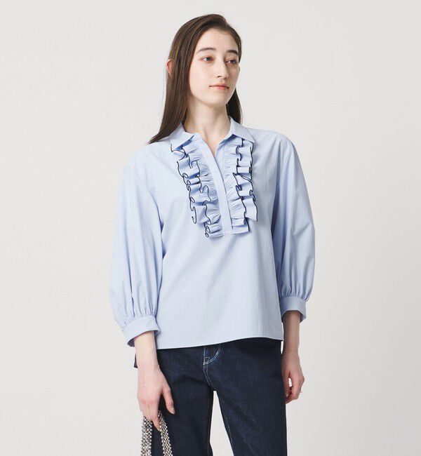 UNITED ARROWS/メロー フリル スキッパー パフ ブラウス ‐防しわ 吸水速乾 UVカット 遮熱性 接触冷感 ウォッシャブル‐
