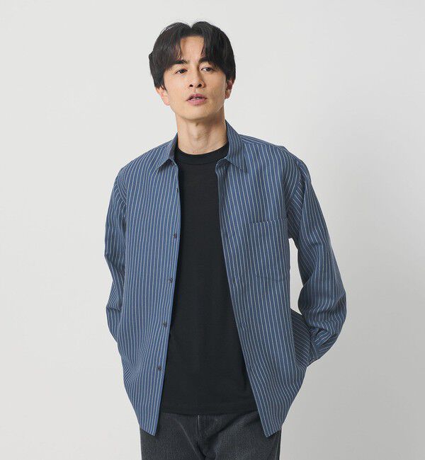 BEAUTY&YOUTH UNITED ARROWS「ライト リネンタッチ ストライプ レギュラー シャツ FORM TAPERD型」|シャツ・ブラウス|NAVY