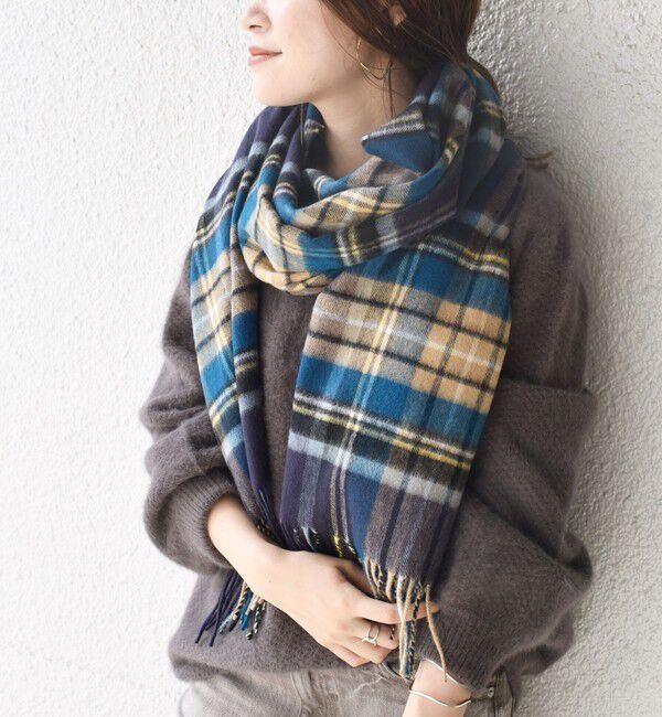 SHIPS for women「【SHIPS別注】JOHNSTONS:カシミヤチェックストール」|ストール|ネイビー
