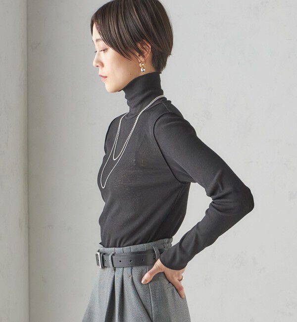 SHIPS for women「〈手洗い可能〉ドライタッチ リブ タートル」|Tシャツ・カットソー|ブラック