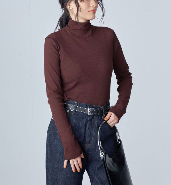 SHIPS for women「〈手洗い可能〉ドライタッチ リブ タートル」|Tシャツ・カットソー|ダークブラウン