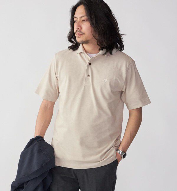 SHIPS「【WEB限定】SHIPS:〈吸水速乾〉ドライピケ ワンポイント ロゴ ワイドカラー ポロシャツ」|ポロシャツ|ベージュ