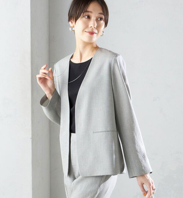 SHIPS for women「〈接触冷感/手洗い可能〉トリアセテート混 ノーラペル ジャケット（セットアップ対応）◇」|その他|グレー