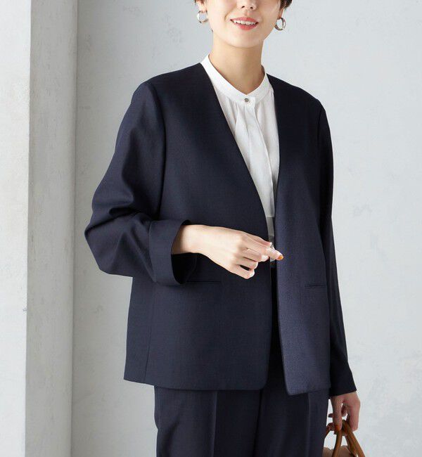 SHIPS for women「〈接触冷感/手洗い可能〉トリアセテート混 ノーラペル ジャケット（セットアップ対応）◇」|その他|ネイビー