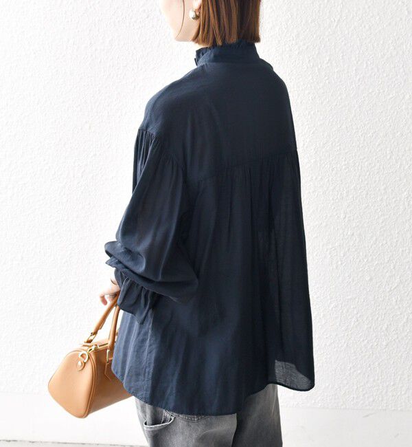 SHIPS any「SHIPS any:〈手洗い可能〉ヴィンテージサテン フリル ギャザー シャツ ブラウス」|シャツ・ブラウス|