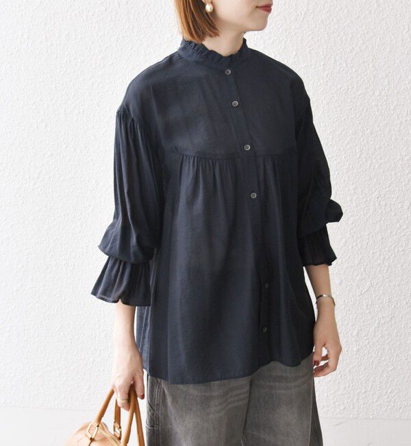 SHIPS any「SHIPS any:〈手洗い可能〉ヴィンテージサテン フリル ギャザー シャツ ブラウス」|シャツ・ブラウス|