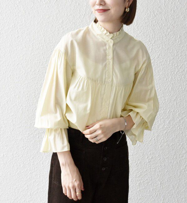 SHIPS any「SHIPS any:〈手洗い可能〉ヴィンテージサテン フリル ギャザー シャツ ブラウス」|シャツ・ブラウス|