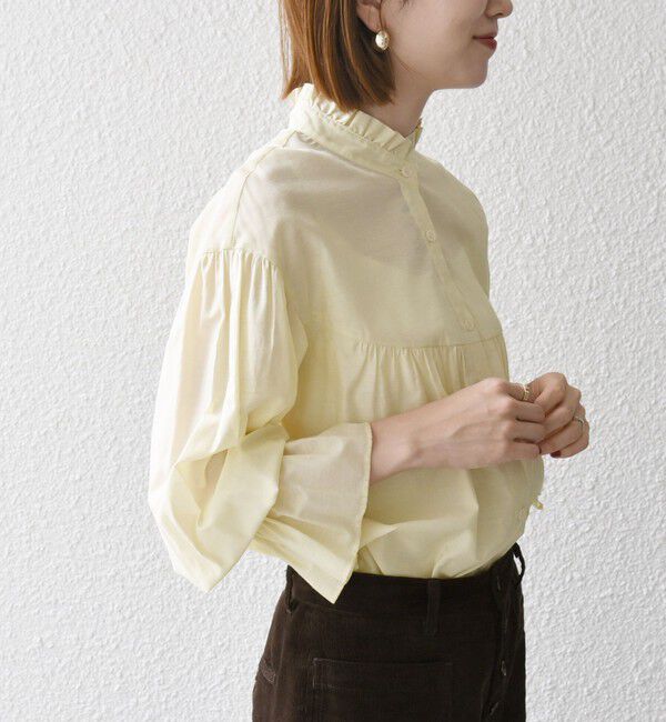 SHIPS any「SHIPS any:〈手洗い可能〉ヴィンテージサテン フリル ギャザー シャツ ブラウス」|シャツ・ブラウス|