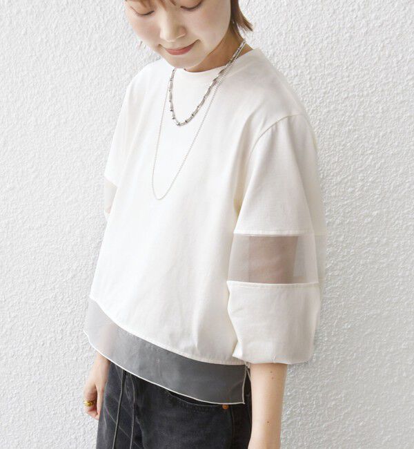 SHIPS for women「〈手洗い可能〉シアー コンビ プルオーバー ロング スリーブ」|Tシャツ・カットソー|