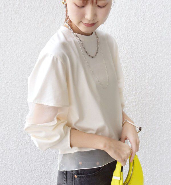 SHIPS for women「〈手洗い可能〉シアー コンビ プルオーバー ロング スリーブ」|Tシャツ・カットソー|