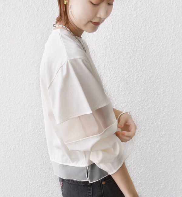 SHIPS for women「〈手洗い可能〉シアー コンビ プルオーバー ロング スリーブ」|Tシャツ・カットソー|