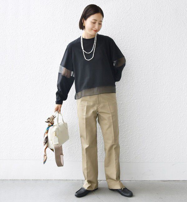 SHIPS for women「〈手洗い可能〉シアー コンビ プルオーバー ロング スリーブ」|Tシャツ・カットソー|