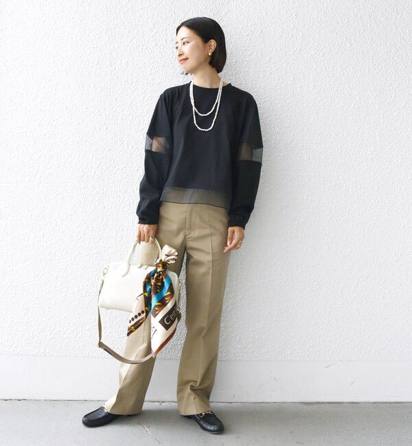 SHIPS for women「〈手洗い可能〉シアー コンビ プルオーバー ロング スリーブ」|Tシャツ・カットソー|