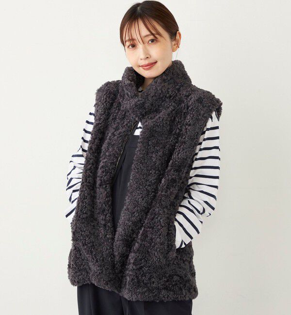 SHIPS Colors 「SHIPS Colors: カーリー ボア スタンドカラー ベスト」|ベスト・ジレ|ダークグレー