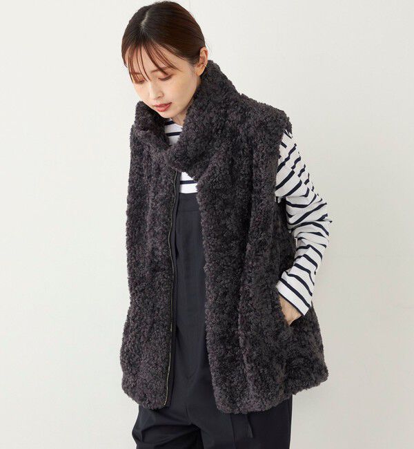 SHIPS Colors 「SHIPS Colors: カーリー ボア スタンドカラー ベスト」|ベスト・ジレ|