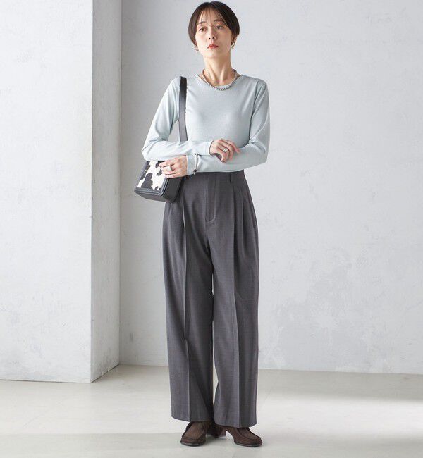 SHIPS for women「〈洗濯機可能〉シャイニー ストレッチ クルーネック カットソー」|Tシャツ・カットソー|
