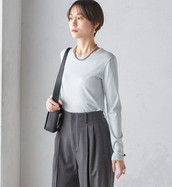 SHIPS for women「〈洗濯機可能〉シャイニー ストレッチ クルーネック カットソー」|Tシャツ・カットソー|