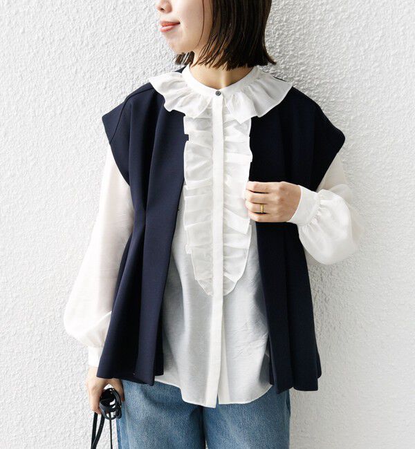 SHIPS for women「【WEB限定】〈手洗い可能〉ダンボール フロント タック ジレ」|ベスト・ジレ|