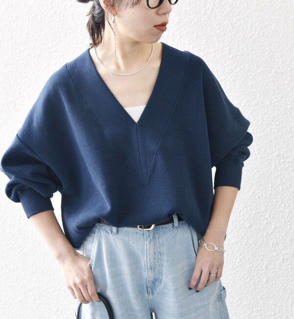 SHIPS any「SHIPS any:〈手洗い可能〉サカリバ 深Vネック ルーズ プルオーバー」|プルオーバー|ネイビー