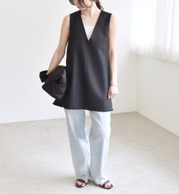 quaranciel「quaranciel: バスケット Aライン フリンジ ベスト」|ベスト・ジレ|