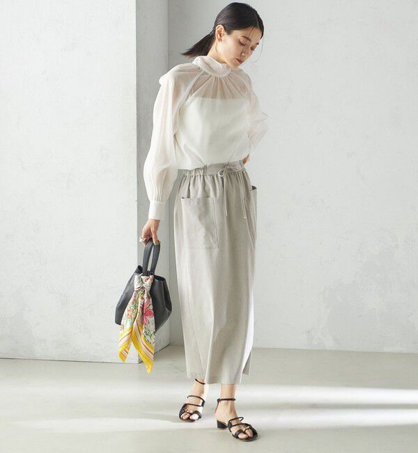 SHIPS for women「〈手洗い可能〉麻混 ストレッチ ドロスト Aライン スカート」|台形|