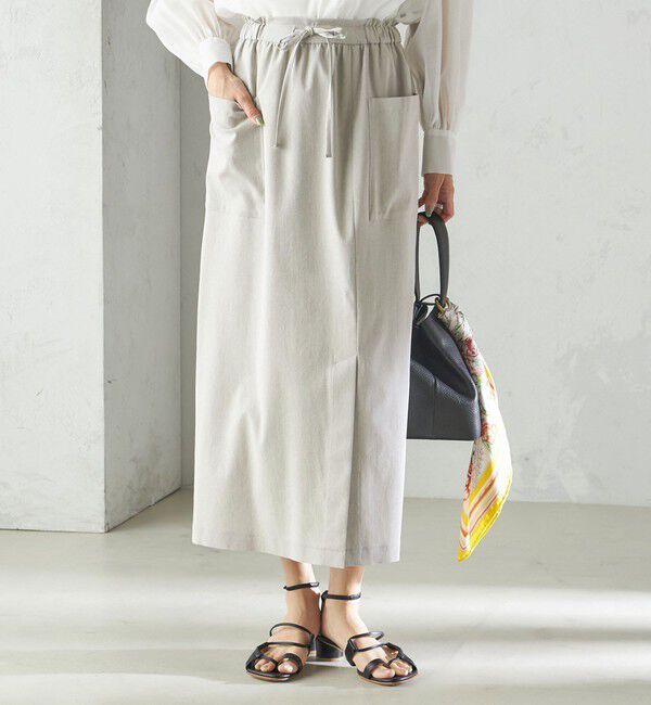 SHIPS for women「〈手洗い可能〉麻混 ストレッチ ドロスト Aライン スカート」|台形|