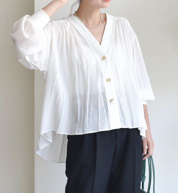 SHIPS for women「【WEB限定】〈手洗い可能〉シアー Vネック フレア シャツ カーディガン」|カーディガン|