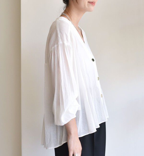 SHIPS for women「【WEB限定】〈手洗い可能〉シアー Vネック フレア シャツ カーディガン」|カーディガン|